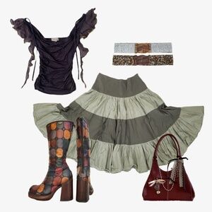 Y2K Tiered Midi Skirt Circle Full A-line Ruffle Cotton Twirl Flowy Size Small